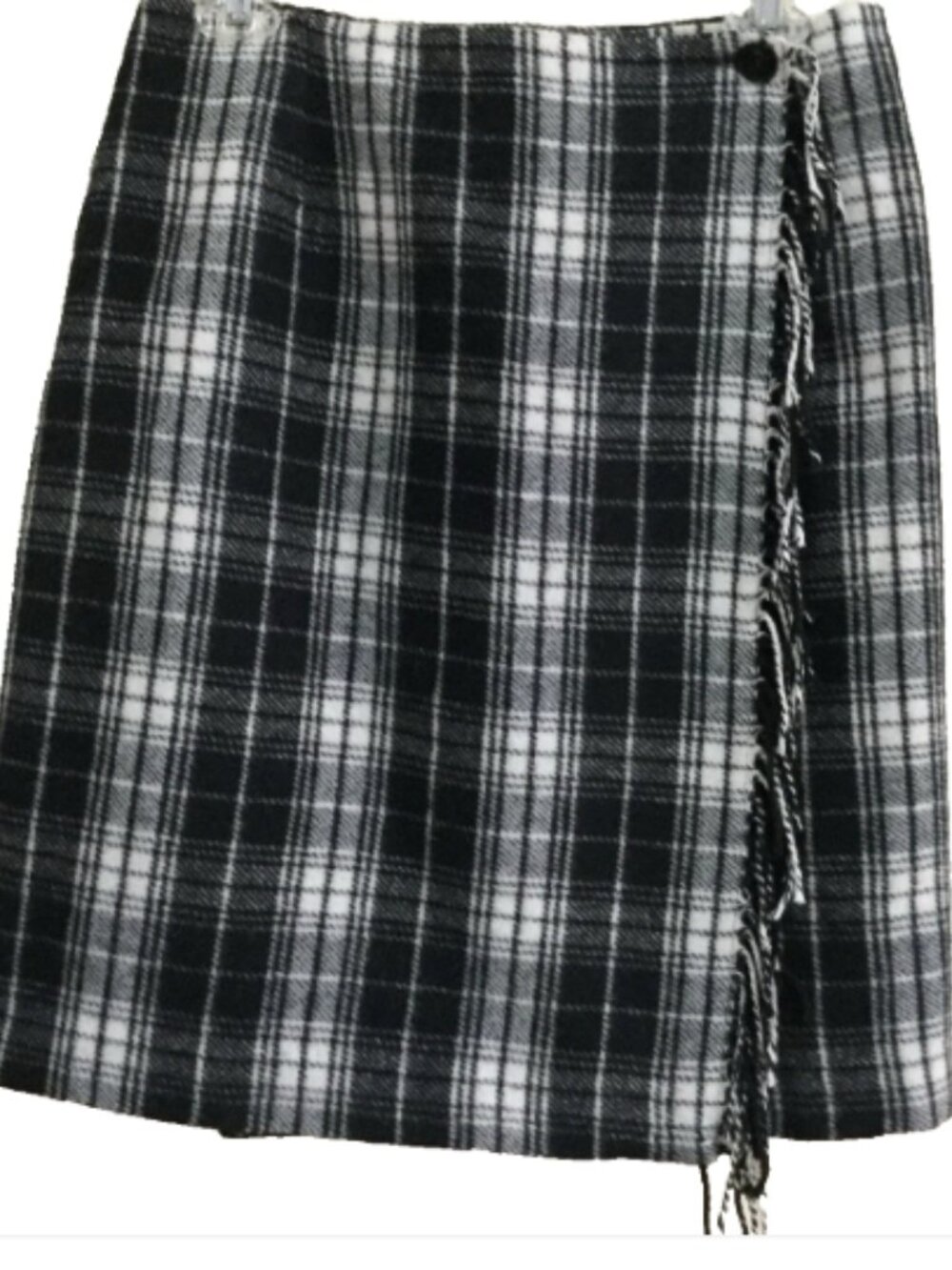 Cambridge Country Women Sz 10 Vintage Sarong Skirt Black White Plaid Fringe side